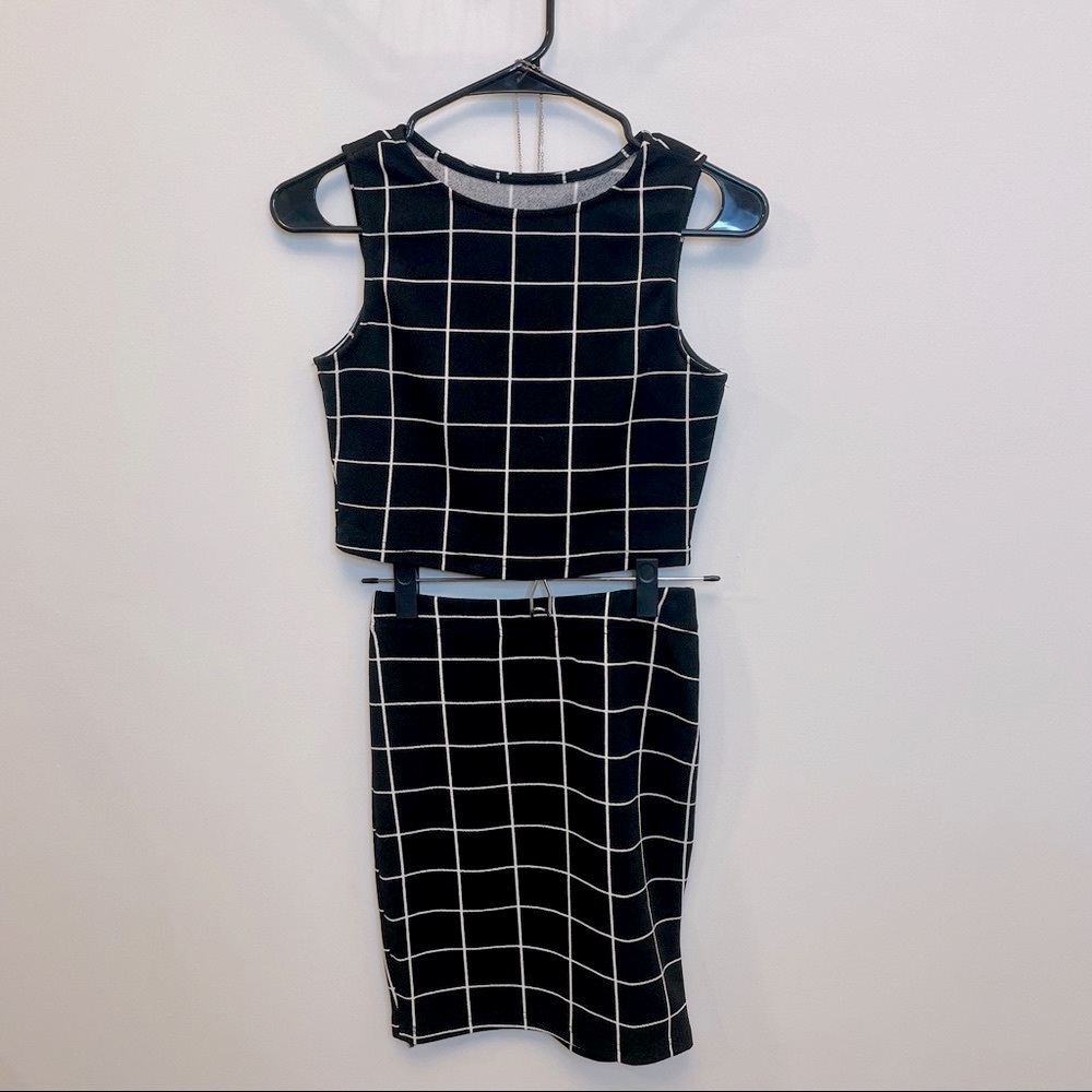 Black and white crop and skirt set